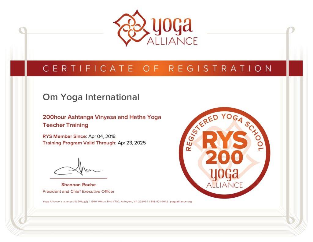 200 Hour Yoga Teacher Training certificate sample