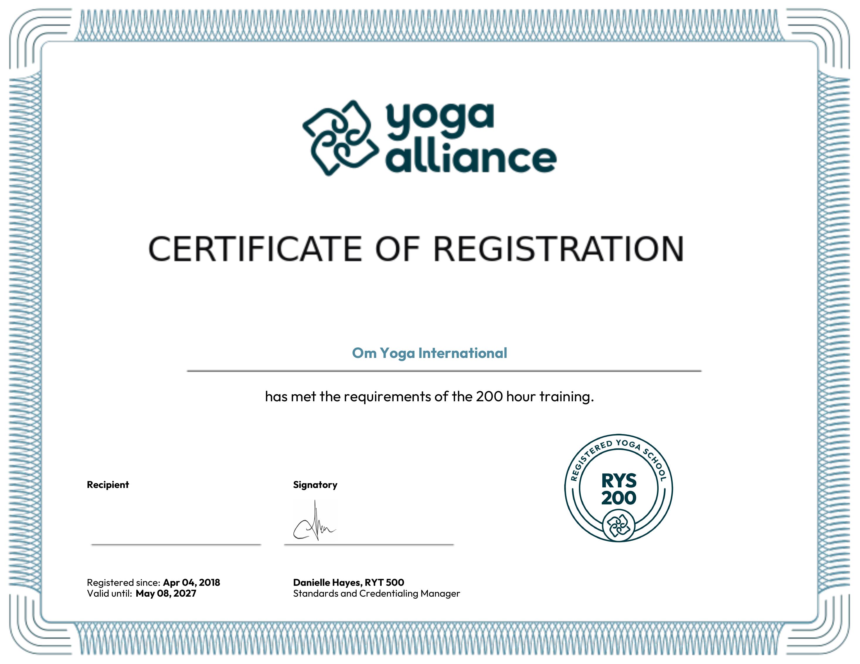 9 Days Yoga Retreat certificate sample